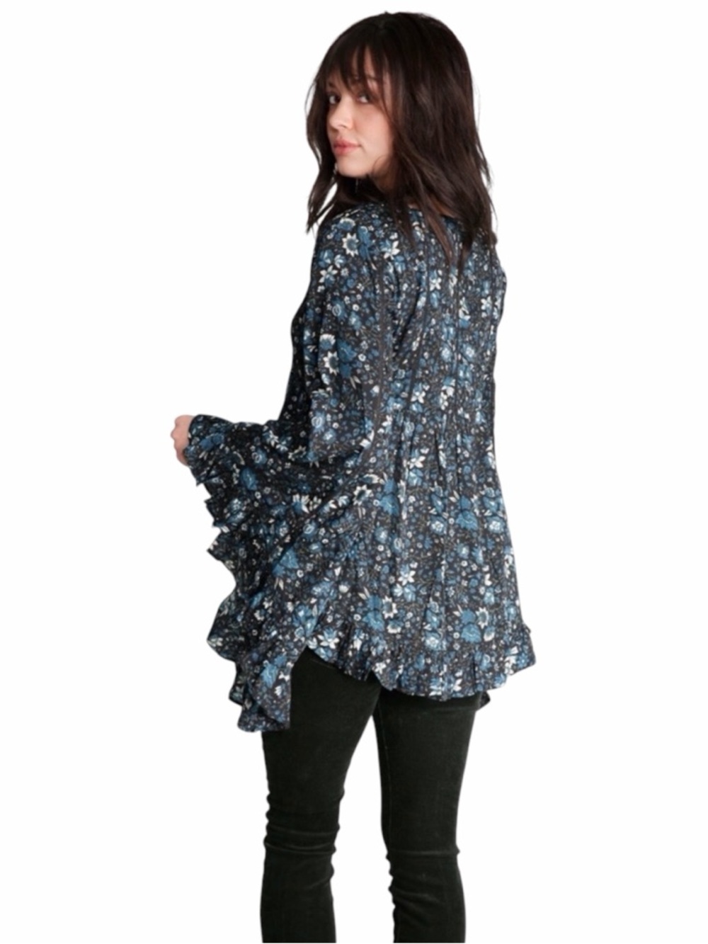 Raga for Anthropologie Eloise Blouse Floral Print Bell Sleeves Size S NWT - Picture 2 of 11